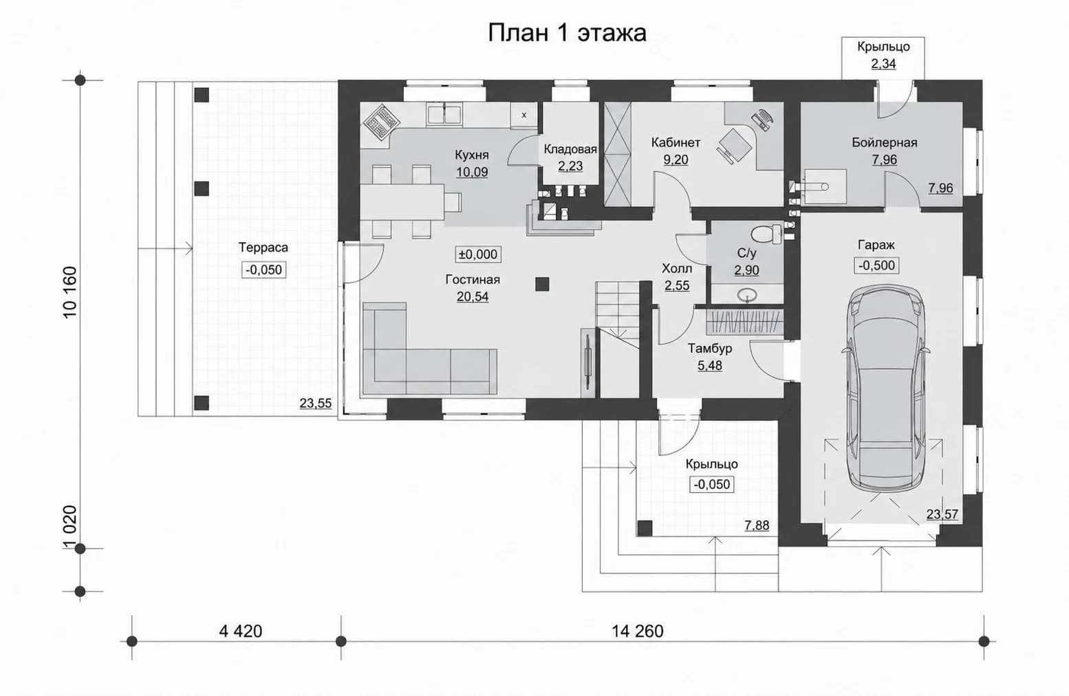 Планировка первого этажа дома BURO 113
