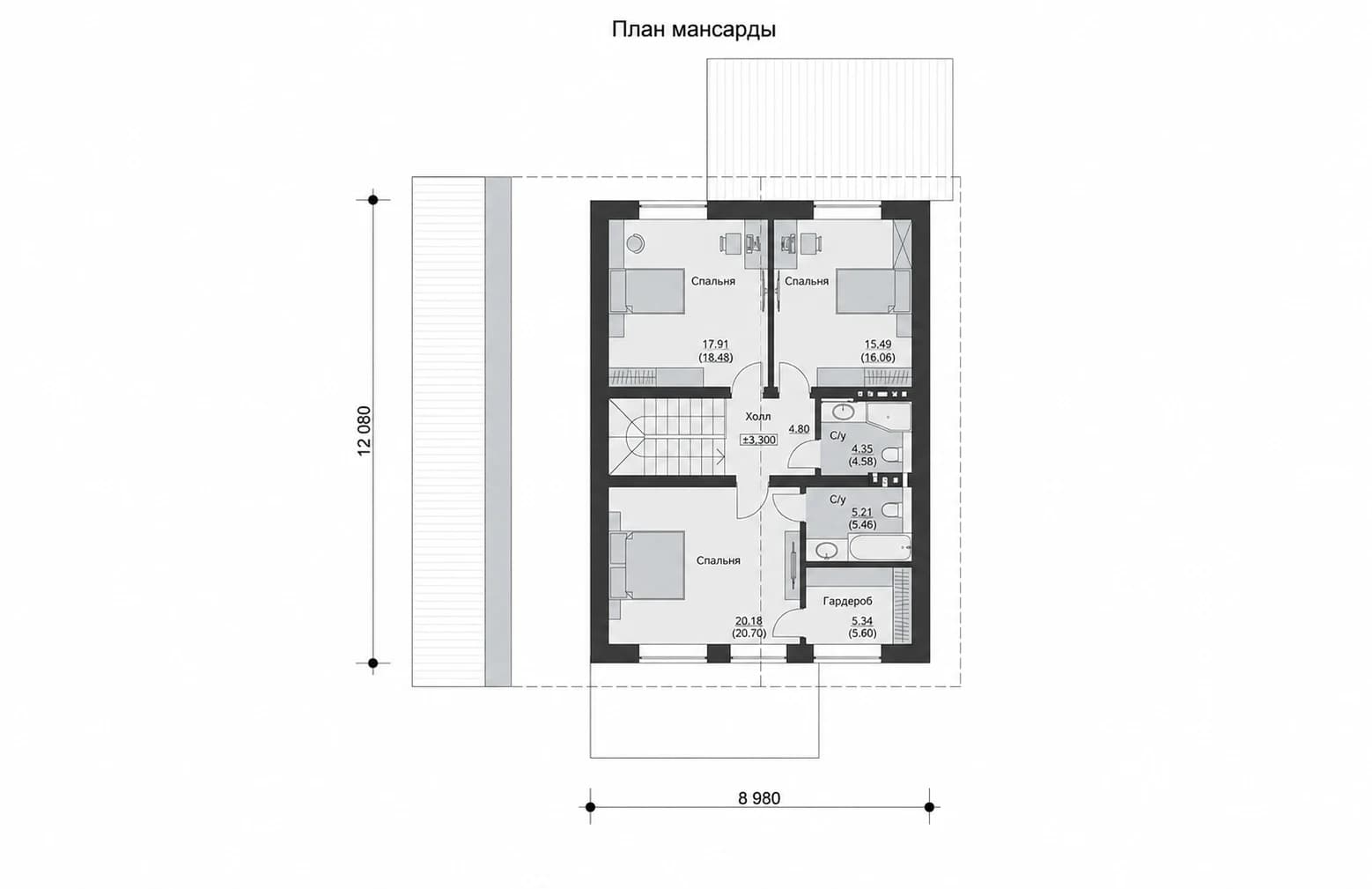 Планировка мансарды дома BURO 154