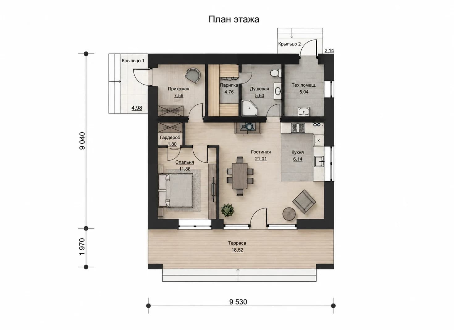Планировка первого этажа дома BURO 64